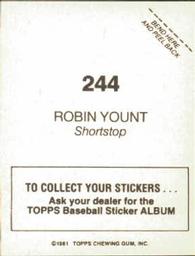 1981 Topps Stickers #244 Robin Yount Back
