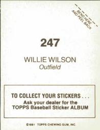 1981 Topps Stickers #247 Willie Wilson Back