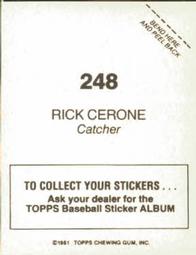 1981 Topps Stickers #248 Rick Cerone Back