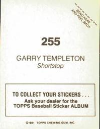 1981 Topps Stickers #255 Garry Templeton Back