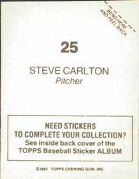 1981 Topps Stickers #25 Steve Carlton Back