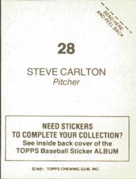1981 Topps Stickers #28 Steve Carlton Back