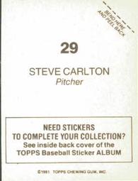 1981 Topps Stickers #29 Steve Carlton Back