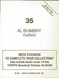 1981 Topps Stickers #35 Al Bumbry Back
