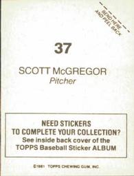 1981 Topps Stickers #37 Scott McGregor Back