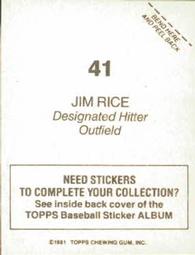 1981 Topps Stickers #41 Jim Rice Back
