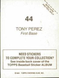 1981 Topps Stickers #44 Tony Perez Back