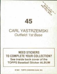 1981 Topps Stickers #45 Carl Yastrzemski Back