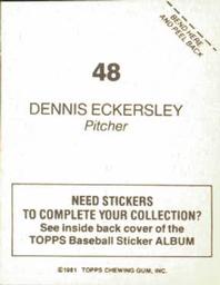 1981 Topps Stickers #48 Dennis Eckersley Back