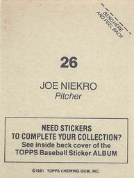 1981 Topps Stickers #26 Joe Niekro Back