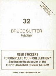 1981 Topps Stickers #32 Bruce Sutter Back