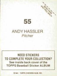 1981 Topps Stickers #55 Andy Hassler Back