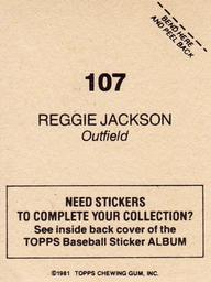 1981 Topps Stickers #107 Reggie Jackson Back