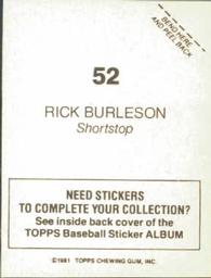 1981 Topps Stickers #52 Rick Burleson Back