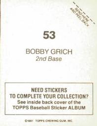 1981 Topps Stickers #53 Bobby Grich Back