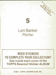 1981 Topps Stickers #5 Len Barker Back