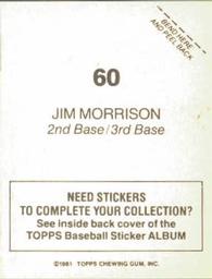 1981 Topps Stickers #60 Jim Morrison Back