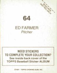 1981 Topps Stickers #64 Ed Farmer Back
