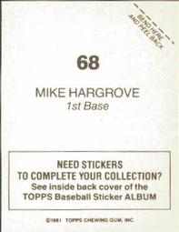 1981 Topps Stickers #68 Mike Hargrove Back