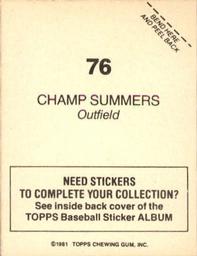 1981 Topps Stickers #76 Champ Summers Back