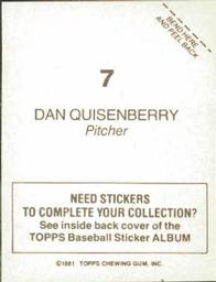 1981 Topps Stickers #7 Dan Quisenberry Back