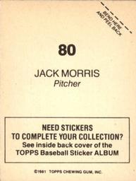 1981 Topps Stickers #80 Jack Morris Back