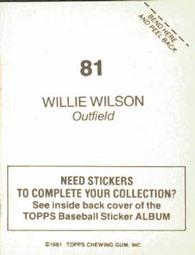 1981 Topps Stickers #81 Willie Wilson Back
