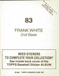 1981 Topps Stickers #83 Frank White Back