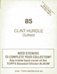 1981 Topps Stickers #85 Clint Hurdle Back
