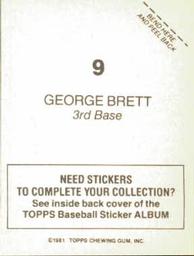 1981 Topps Stickers #9 George Brett Back