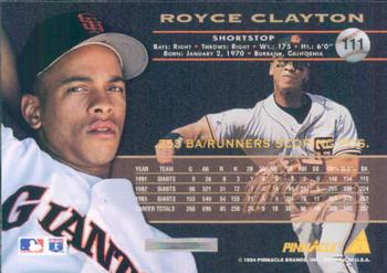 1994 Pinnacle #111 Royce Clayton Back