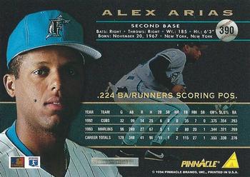 1994 Pinnacle #390 Alex Arias Back