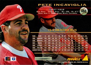 1994 Pinnacle #468 Pete Incaviglia Back