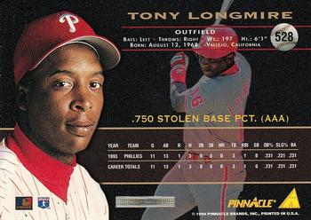1994 Pinnacle #528 Tony Longmire Back
