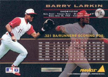 1994 Pinnacle #12 Barry Larkin Back
