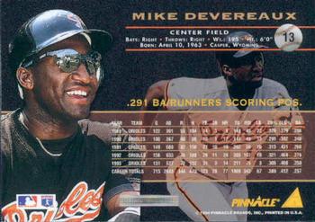 1994 Pinnacle #13 Mike Devereaux Back