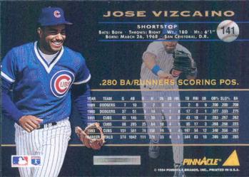 1994 Pinnacle #141 Jose Vizcaino Back