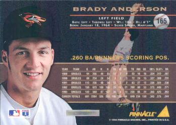 1994 Pinnacle #165 Brady Anderson Back
