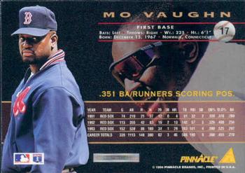 1994 Pinnacle #17 Mo Vaughn Back