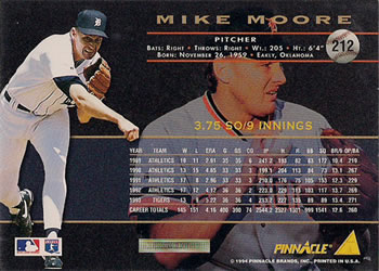 1994 Pinnacle #212 Mike Moore Back