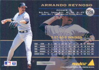 1994 Pinnacle #220 Armando Reynoso Back