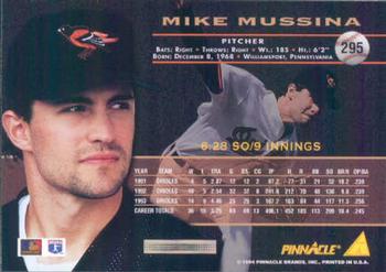 1994 Pinnacle #295 Mike Mussina Back
