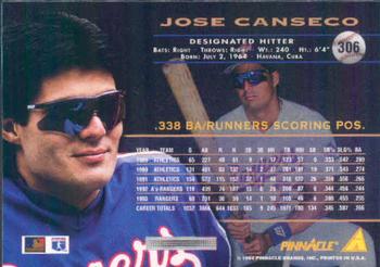1994 Pinnacle #306 Jose Canseco Back