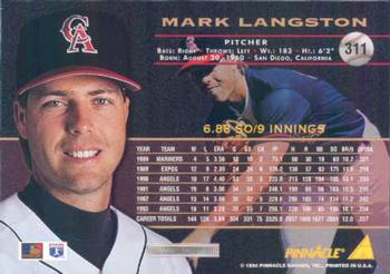 1994 Pinnacle #311 Mark Langston Back