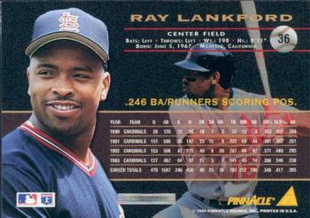 1994 Pinnacle #36 Ray Lankford Back