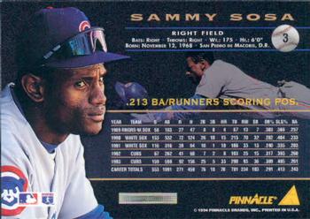 1994 Pinnacle #3 Sammy Sosa Back