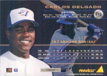 1994 Pinnacle #413 Carlos Delgado Back