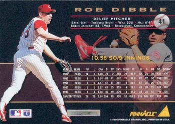 1994 Pinnacle #41 Rob Dibble Back