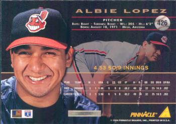 1994 Pinnacle #426 Albie Lopez Back