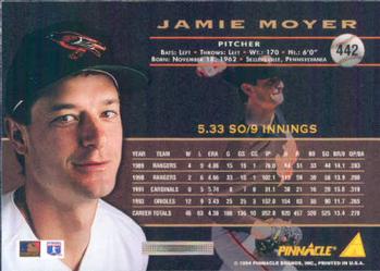 1994 Pinnacle #442 Jamie Moyer Back